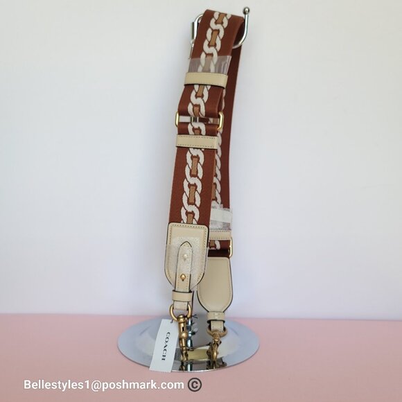 COACH Webbing Strap With Chain Stripe Print and Glovetanned Leather-Ivory multi - Picture 7 of 15